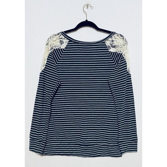 Affliction Womens Small Black Striped Pullover Top Lace Beaded Eagle Long Sleeve - Picture 3 of 5